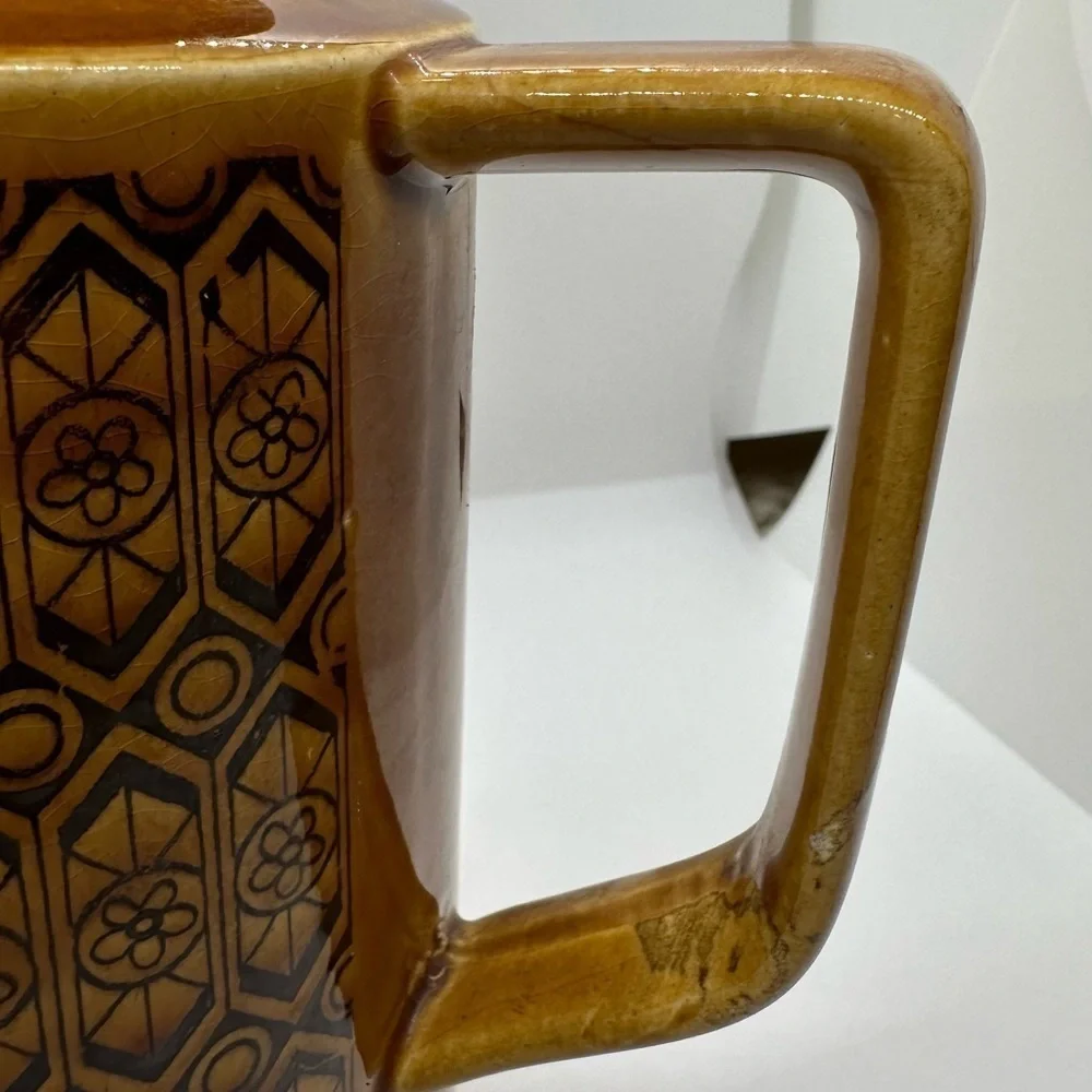 Coffee Pot Brown Geometric Design MCM • Made in Japan